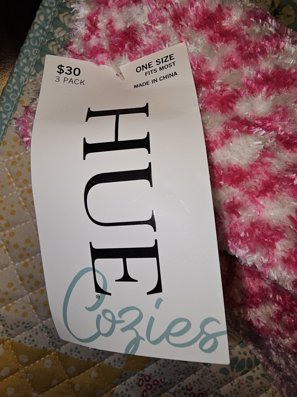3 Pairs Per Pack HUE Fluffy Stripe Cozy Socks - Pink & White